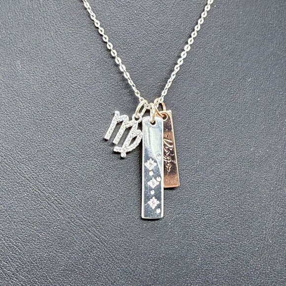 LACN Virgo 925 Sterling Silver Pave Rhinestone Tree Charm Chain Necklace Minimal